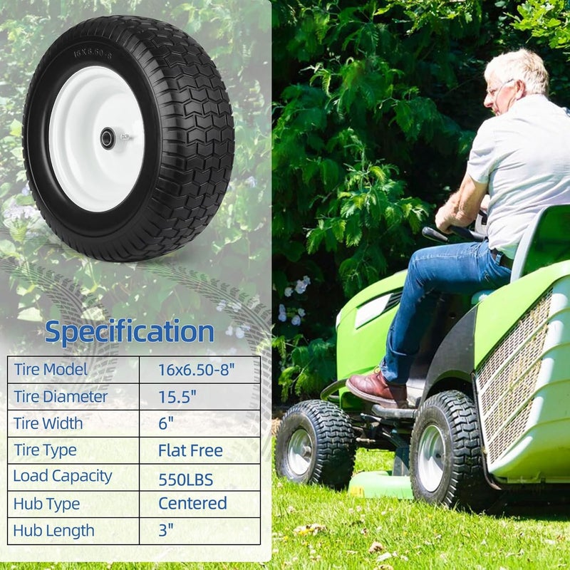 GICOOL 16x6.50-8 Flat Free Riding Lawn Mower Tire and Wheel, 2 Pcs 16x6.5-8nhs Garden Tractor Lawnmower Tyre, with 3/4" & 5/8" Bearing, 3" -4.5" -6" Centered Hub - Image 5